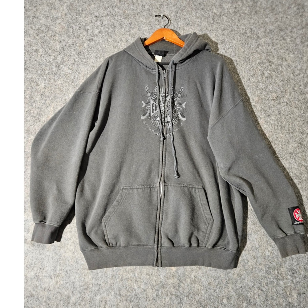 West Coast Choppers Full Zip Hoodie Mens XL Gray Jesse James Biker Skull Graphic
